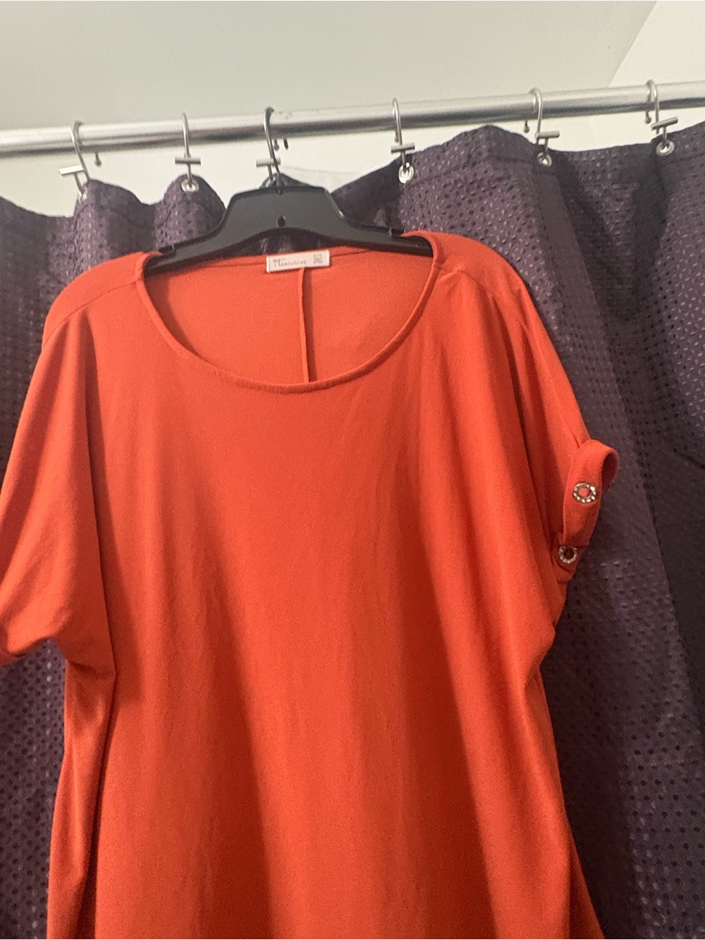 89th & Madison Orange Short Sleeve Button Tab Top